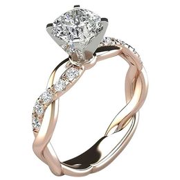 Round diamond Wedding Ring band For Women Thin Rose Gold Colour Twist Rope Stacking crystal rings