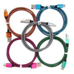 1m 2m 3m Type C Cables Nylon Braided V8 Micro USB Data Sync Charger Cord For Samsung Sony Smartphone 300pcs