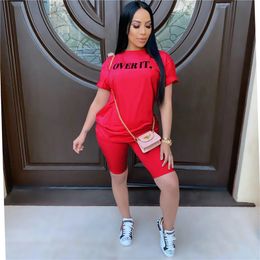 new Summer women two piece set outfits plus size letter sweatsuits short sleeve cute T-shirt+shorts capris casual sportswear 2755