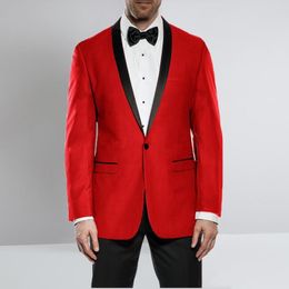 New Latest Design One Button Red Wedding Groom Tuxedos Shawl Lapel Groomsmen Mens Dinner Blazer Suits (Jacket+Pants+Tie) 411