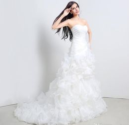 White Elegant Dresses Ruffle Sweetheart A Line Organza Floor Length Long Wedding Party Bride Women Wedding Dresses Gowns HY4204