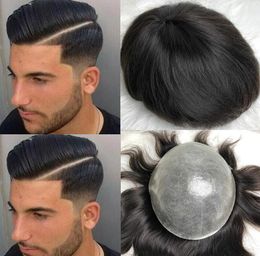 Men Hair System Wig Super Full Thin Skin Toupee Silky Straight Off Black Colour #1b Brazilian Virgin Remy Human Hair Replacement for Men