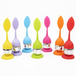 Tea Strainer 7 Colors Silicone Infuser Reusable Tea Strainer Sweet Leaf With Drop Tray Novelty Ball Filter Tea Tool EEA849