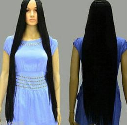 WIG free shipping Charming Black 39inch Extra long Straight Cosplay wig