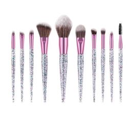 Glitter quicksand handle makeup brushes set 10pcs brush tools soft nylon head for eye shadow blush highlighter cosmetics DHL Free