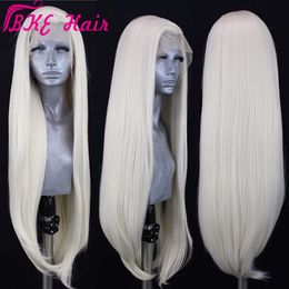 Free part blonde white color Cosplay Wig 30inches Long Straight synthetic lace front wig Costume Halloween Carnival White Women for Party