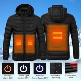 S-4XL USB Electric Heated Jackets Mens Down Cotton Winter Outdoor Women Coat Heating Hooded Jacket Warm Thermal Clothing Skiing