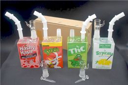 Hitman Glass Juice Box Oil Dab Rigs Beaker Bongs 7.5" Liquid Sci Themed Glass Cereal Box Water Pipes Protable 14mm mini Glass bongs