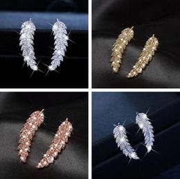Hot sale 3 color selection Gold Silver Rose Gold Zircon Leaf Earrings Twinkle Luxurious crystal Leaf Earrings woman Valentine's Day gift