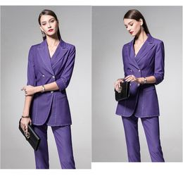 Fashion Purple Mother of the Bride Dresses 2 Pieces Long Sleeve Formal Outfit For Weddings Tuxedos Suits (Jacket+Pants)