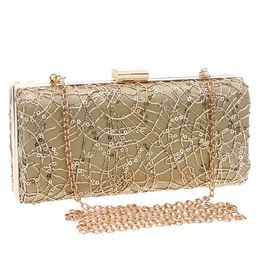 Designer-Gold/Silver Metal Day Clutches Handbags Rhinestones Evening Bags Sequined Satin Chain Shoulder Evening Bags