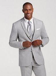 New High Quality Two Button Light Grey Groom Tuxedos Notch Lapel Groomsmen Best Man Suits Mens Wedding Suits (Jacket+Pants+Vest+Tie) 741