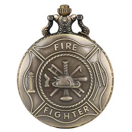 Bronze Classic Fire Fighter Fireman Hero Analog Quartz Pocket Watch Necklace Chain for Mens Gift Reloj de bolsillo201z