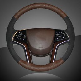 Car Hand Stitched Auto Braid On The Steering Wheel Cover for Cadillac SRX 2013-