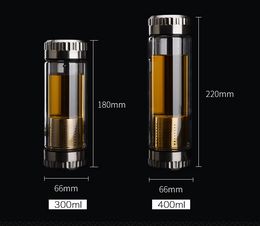 400ML Business Type Water Bottle Glass with Stainless Steel Tea Infuser Philtre Double Wall Glass Sport Tumbler