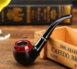 Hand-made black stitching red wooden pipe wholesale high-quality curved pipe tobacco