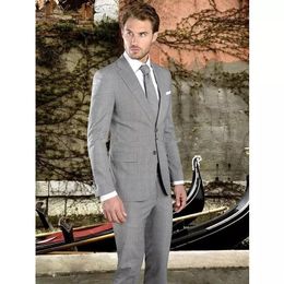 Brand New Light Grey Men Wedding Tuxdos Notch Lapel Groom Tuxedos Excellent Men Jacket Blazer 2 Piece Suit(Jacket+Pants+Tie) 2664