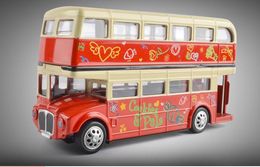 MZ Diecast Alloy London Double-decker Bus Model Toy, Tour Bu, 1:32 with Light& Sound, Pull-back, Ornament, Xmas Kid Birthday Gift,Collect 02