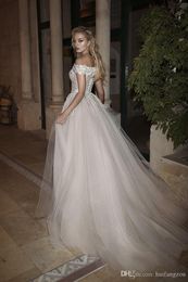 Off Shoulder A Line Wedding Dresses with Lace Appliques Tulle Side Split Bridal Gowns Dany Mizrachi Sweep Train Wedding Dress vest261Y