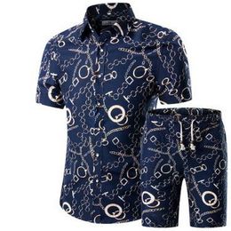 M-5XL 2020 Sportsuits Men Summer Breathable Short Set Men's Design Fashion Shirts +Shorts Tracksuit Set Trending Style
