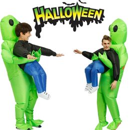 Inflable de Halloween para adultos traje de monstruo extranjero verde Llevar Cosplay Humano niños divertido del adulto Blow Up juego del partido del vestido de lujo unisex