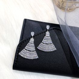 Fashion- Sweet Fan Earrings For Women Shining Cubic Zirconia Gold Plated Wedding Jewellery Female Brand Design Drop Earring