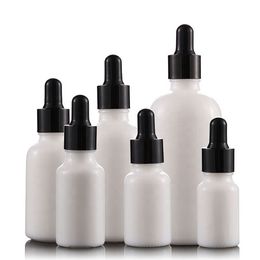 White Porcelain Glass Essential Oil Bottles 10-100ML With Pipette Dropper Cap