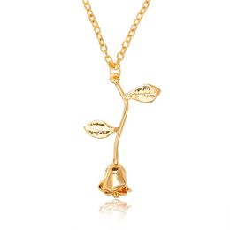 Fashion Jewelry Collier Pink Gold Rose Statement Pendant Necklace Women's Beauty and Beast Jewelry Lovers Gifts