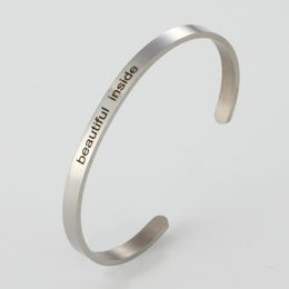 Stainless Steel Silver Inspirational Cuff Bangle Personalised Bracelets Engraving beautiful in side for Women Best Gift