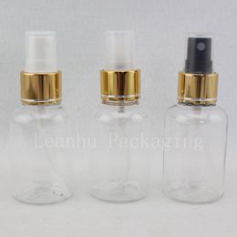 50pc/lot 50ml Empty Clear Plastic Bottle With Gold Aluminum Mist Spray Perfume Bottles,Colored Cosmetic Packaging Container