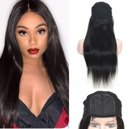 Peruvian Human Hair 4X4 Lace Closure Wig Straight Natural Colour Adjustable Straps Four By Four Lace Front Wigs 10-28inch