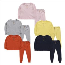 Kids Pyjamas Solid Colour Button Sleepwear Child Long Sleeve Elastic Sleepsuit Summer Autumn Home Sleepwear Suit Baby Clothing Sets LT1528