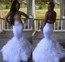 Luxury South African Black Girls Feather Prom Dresses 2019 New Mermaid Holidays Graduation Wear Evening Party Gowns Custom Made Plus Size