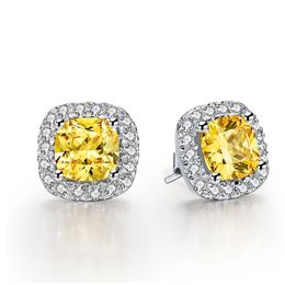 Sparkling lovers earring cushion cut Diamond 925 Sterling silver Engagement wedding Stud Earrings for women men235m