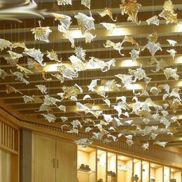 Murano Glass Leaf Chandelier Lamps Hand Blown Glass Art High Ceiling Light Large Lobby Hotel Restaurant Foliage Chandelier Lighting