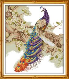 Peacock flowers home decor painting ,Handmade Cross Stitch Craft Tools Embroidery Needlework sets counted print on canvas DMC 14CT /11CT