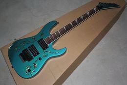 Factory Custom Metal Blue Electric Guitar With Floyd Rose Bridge,Abalone Pattern body,Black Hardware,Can be Customised