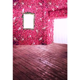 Digital Printed Rose Pink Flower Backdrop Wall for Wedding Photography Arch Door Princess Girl Birthday Background Wooden Floor