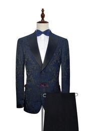 Floral Pattern Wedding Tuxedos Mens Evening Party Men Suits Slim Fit Custom Made Wedding Blazer (Jacket+Pants)