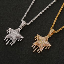 Iced out Tennis Chain Choker Necklace Chain Star Necklace Pendant Gold Silver Plated Mens Hip Hop Jewellery Gift