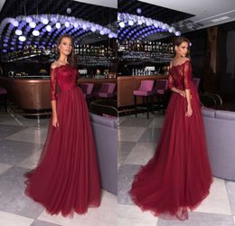 Ashi Studio 2019 Evening Dresses Jewel 3/4 Long Sleeve Lace Appliques Prom Dress Arabic Custom Made Sweep Train Special Occasion Gowns
