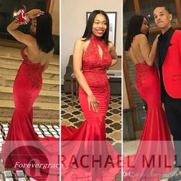 2019 Slim Lace Appliques Red Arabic Evening Dress Modest Mermaid Long Backless Formal Party Gown Custom Made Plus Size