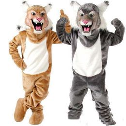 2019 New Profession Wildcat Bobcat Mascot Costumes Halloween Cartoon Adult Size Grey Tiger Fancy Party Dress Free Shipping