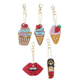 Diy Key Ring Full Special Shaped Rhinestone Painting Ice Cream Cartoon Keyring Keychains Cross Stitch Embroidery Women Bag Key Chain