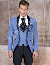 Handsome One Button Groomsmen Shawl Lapel Groom Tuxedos Men Suits Wedding/Prom/Dinner Best Man Blazer(Jacket+Pants+Tie+Vest) W14