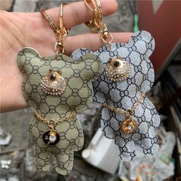 Cute Animal Keychains PU Leather Brand Design Bear Charm Key Chains for Cars Crystal Rhinestone Pendant Key Rings Holder Bag Jewellery Keyring