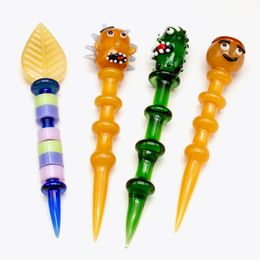 Funny Glass Dabber Wax Atomizer Oil Dab Tool Thick Pyrex Colorful Leaves shape Circle Dry Herb Vaporizer for bong Hookahs