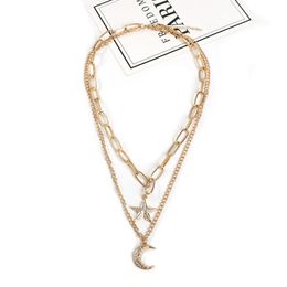 kadın için Toptan moda lüks tasarımcı Çok katmanlı zincir sevimli aşk elmas ay yıldız kolye gerdanlık deyimi kolye
