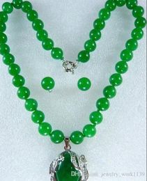 Necklace 10MM noblest green jade necklace pendant earring set