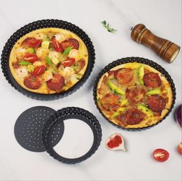 Carbon Steel Pizza Pan with Removable Bottom Non-Stick Small Holes Round Shape Pizza Baking Tray Plate Home Kitchen Bakery Accessories